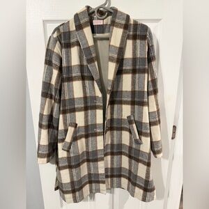 Pink Lily Cream and Brown Plaid Pea Coat